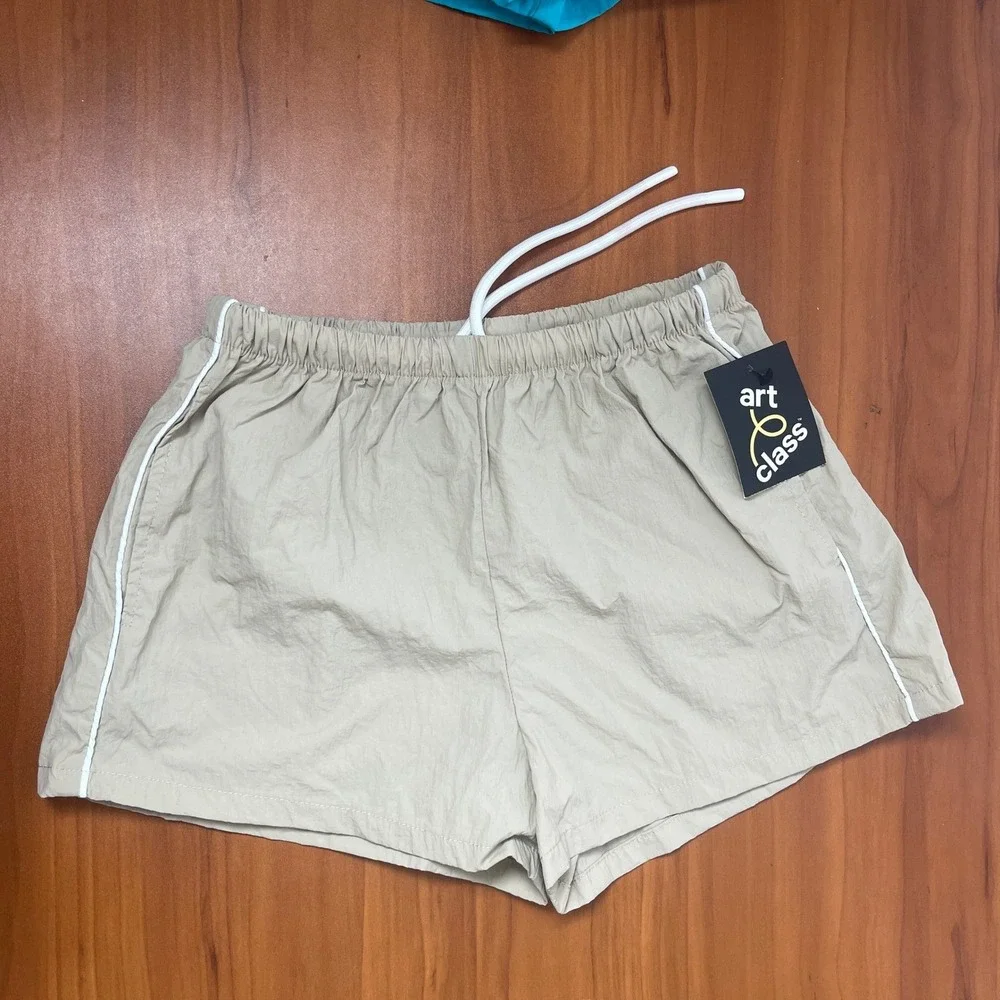 Lot of 2 Art Class Girls 2 Nylon Athletic Sports Shorts Blue & Beige Sz 10-12 L